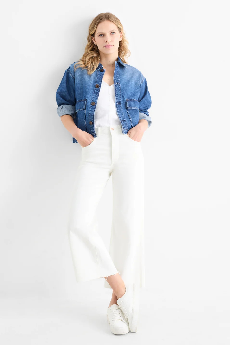 C&A  2242420 Crop Wide Leg Jeans - Mid Waist
