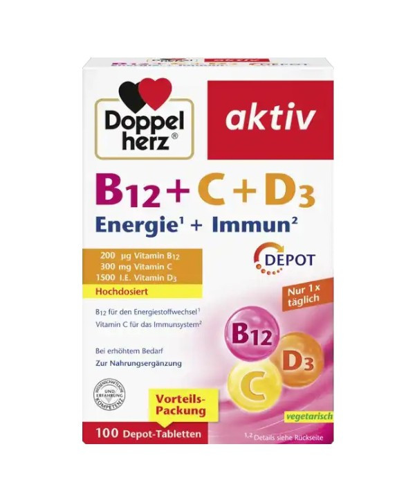 Doppelherz Large pack Doppelherz Active Vitamin B12 + C + D3 Depot Tablets, 100 tablets
