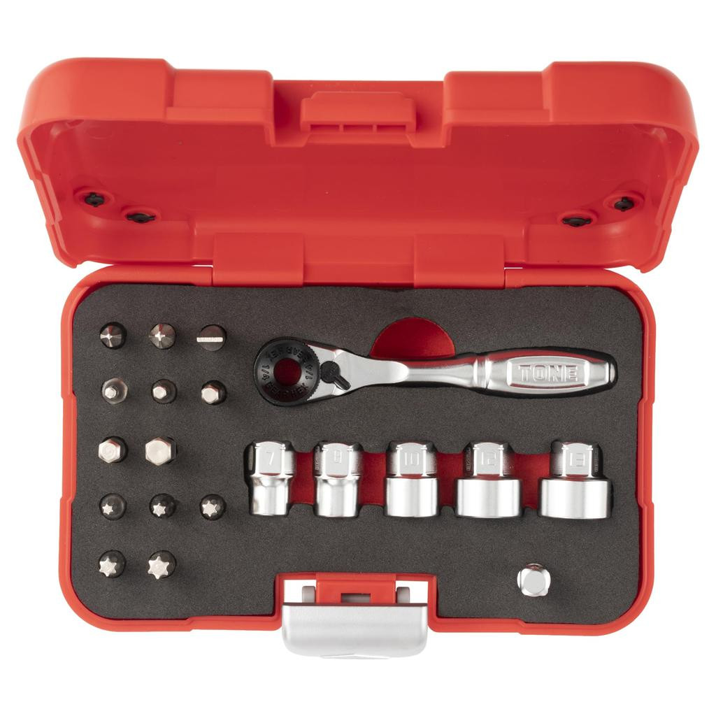 TONE Socket Bit Set SBHC220P Bit Insertion Red Contents 19 Items &6.35mm(1/4")