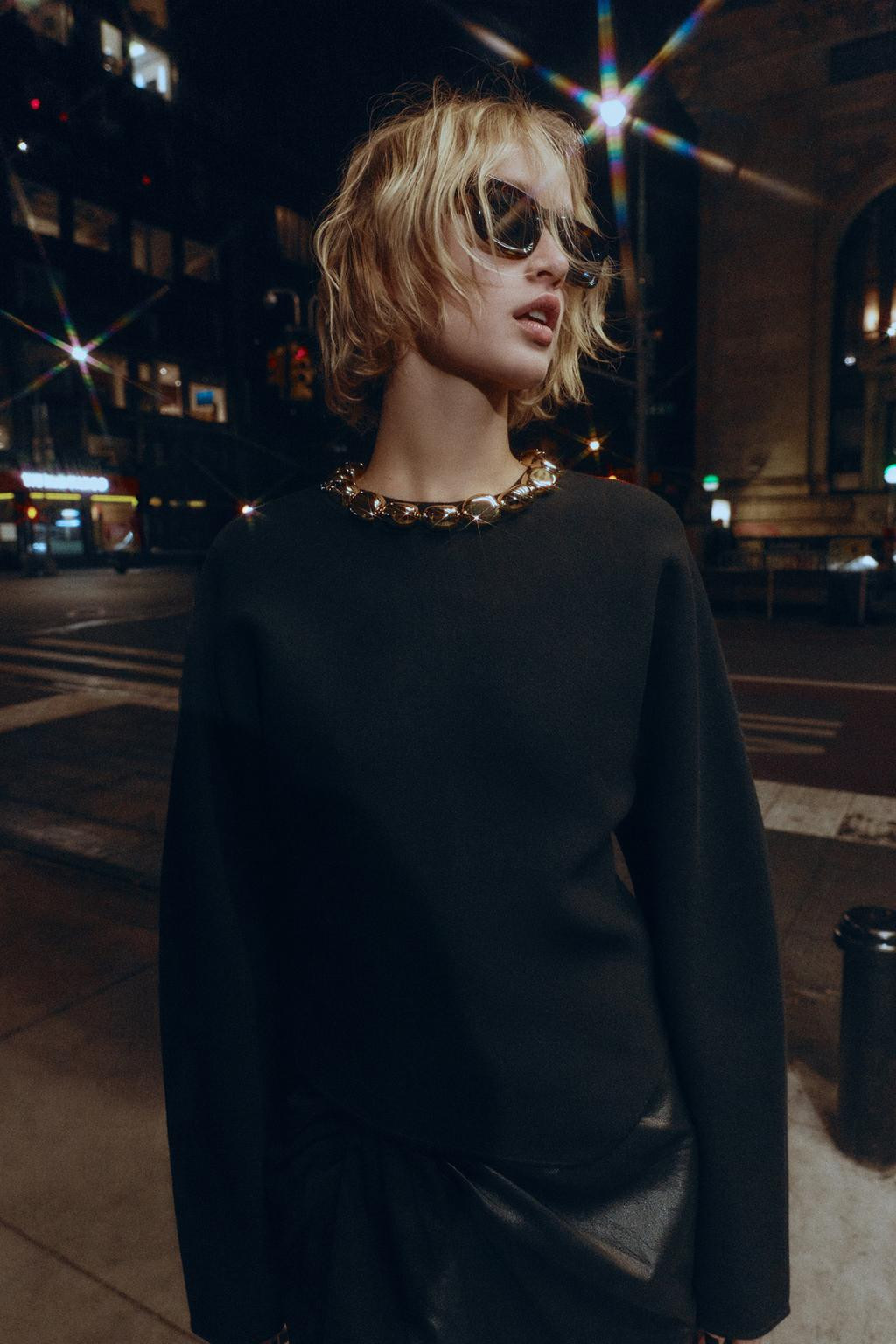 ZARA KNIT JUMPER WITH BEADED NECKLINE