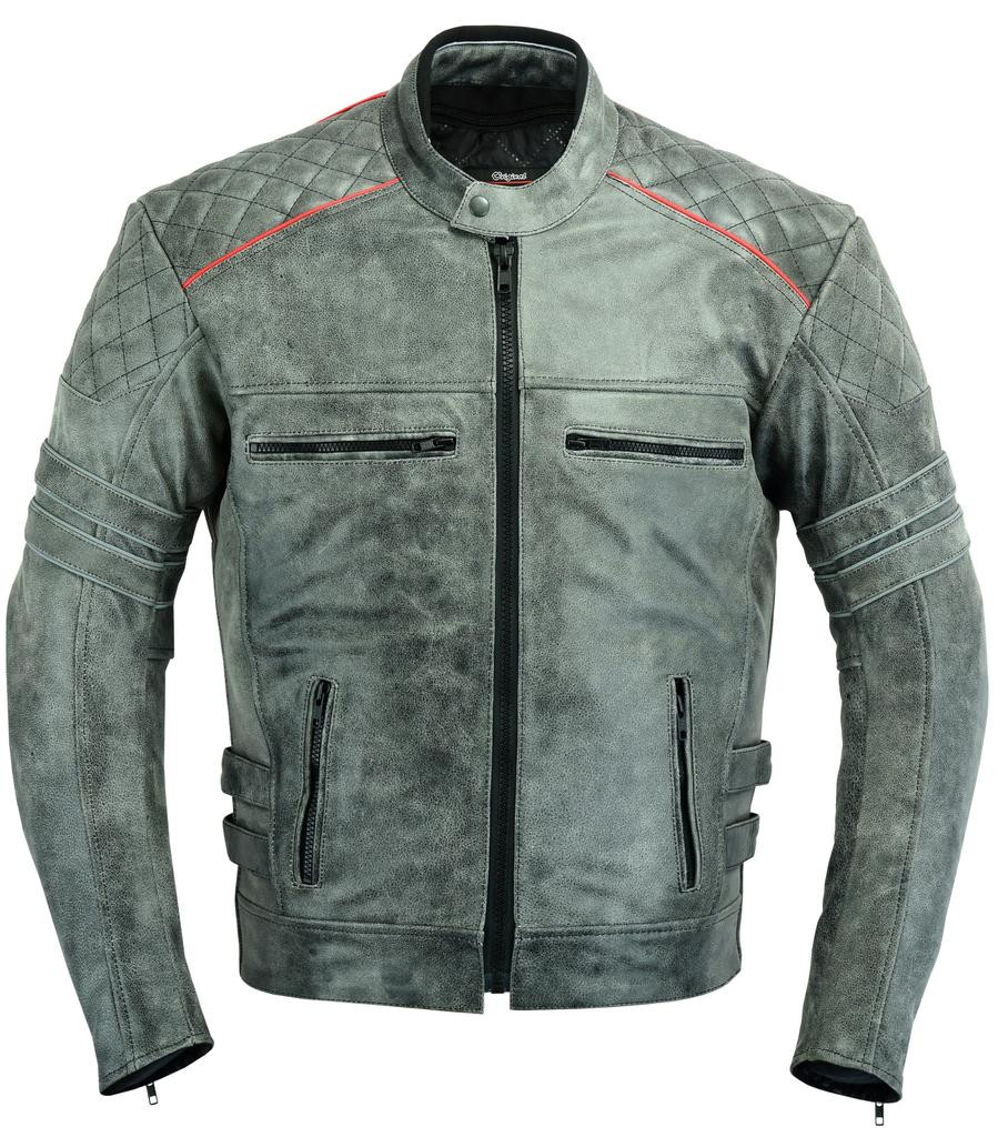 Mens Tracker Motorcycle Leather Jacket Distressed Extra Soft Hide Biker Protective Coat