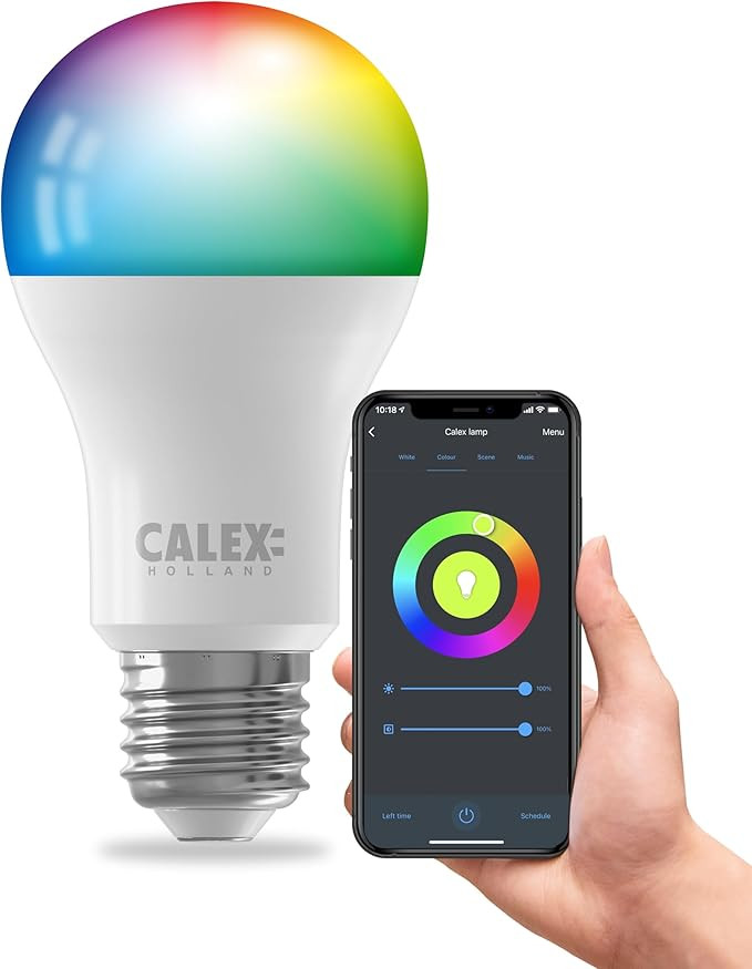 CALEX Smart LED Lamp, E27, A60, RGB Colours & Cold to Warm White Light, Dimmable, WLAN App & Voice Control