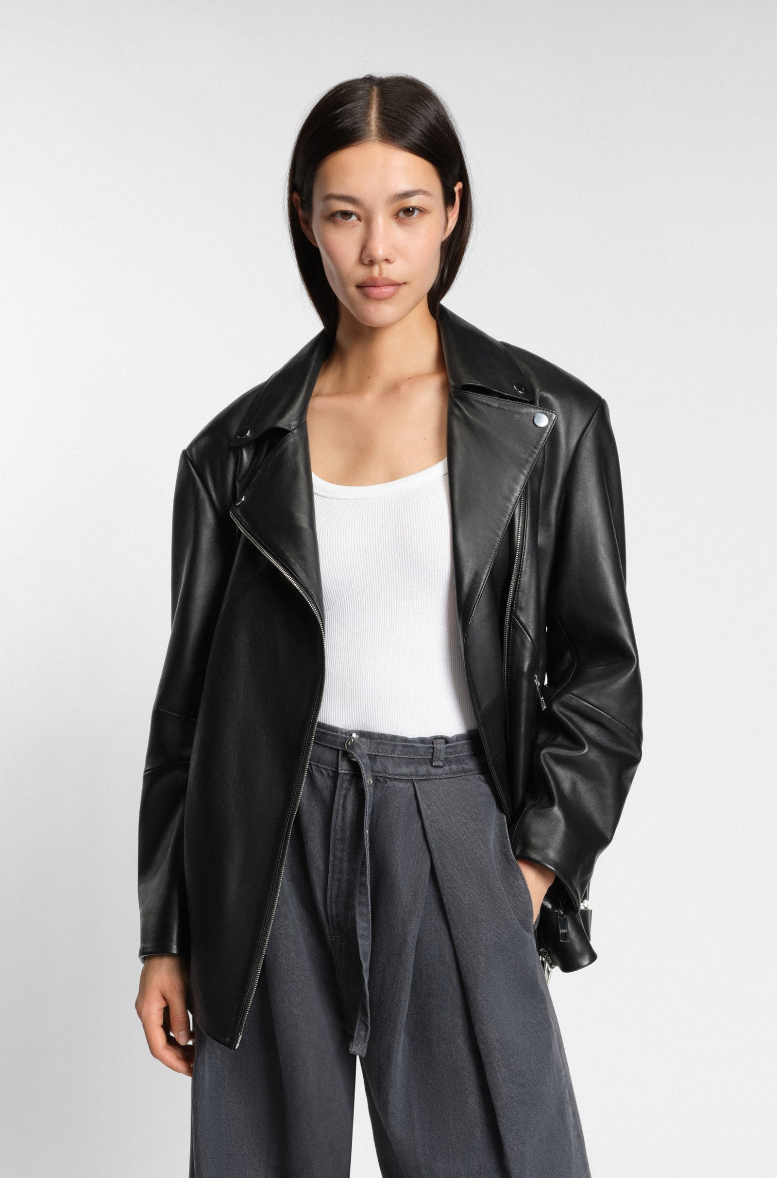 BOSS Long biker jacket in nappa leather