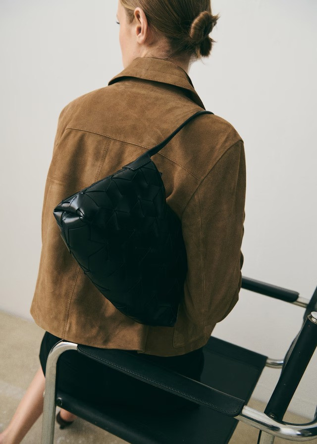 Mango Leather shoulder bag with braided look