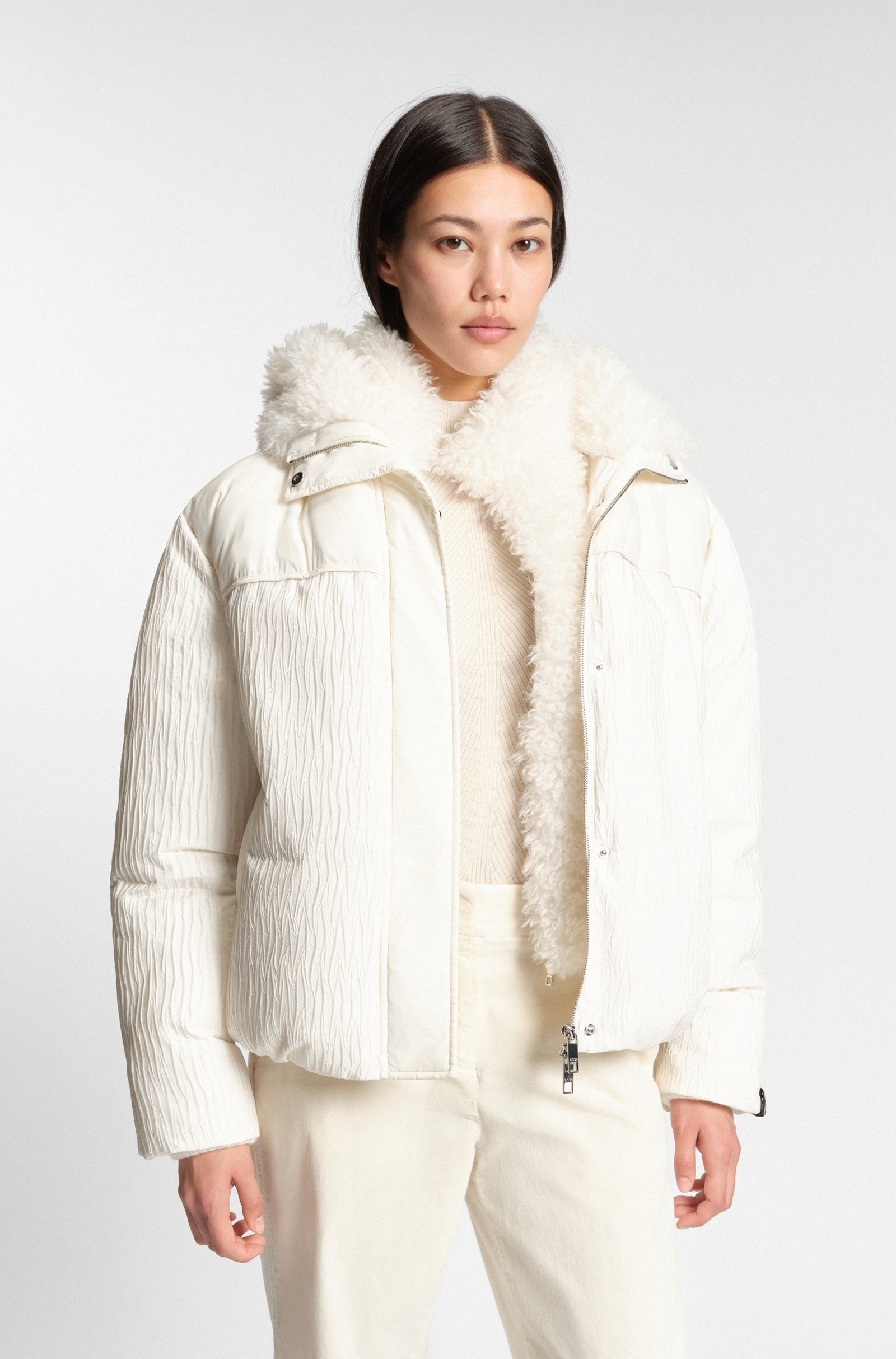 BOSS Water-repellent jacket with detachable faux-fur bib