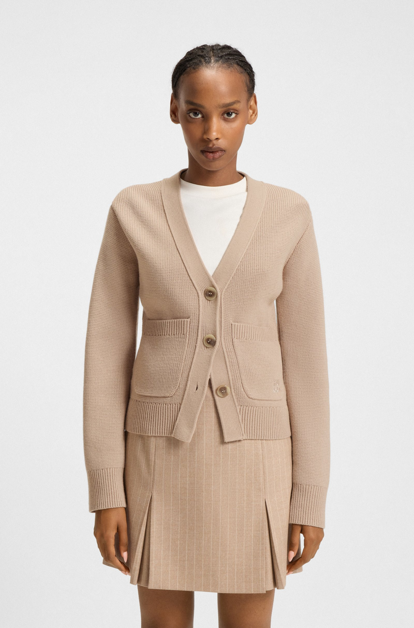 HUGO Wool-blend cardigan with embroidered logo