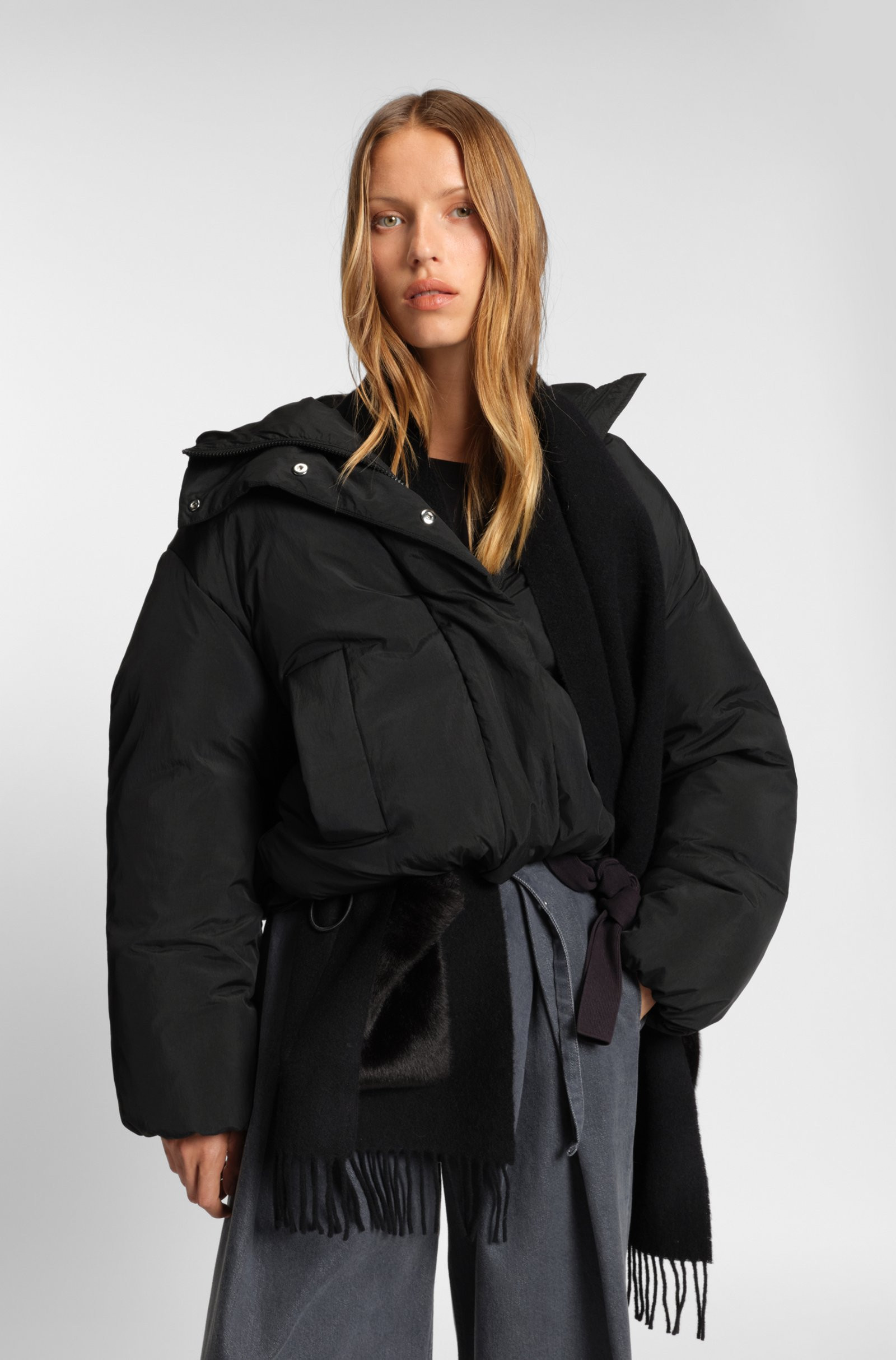 BOSS Regular-fit jacket in crinkle fabric