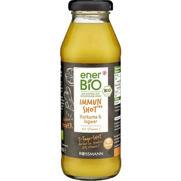 enerBiO immune shot with turmeric and ginger to support the immune system, 280 ml