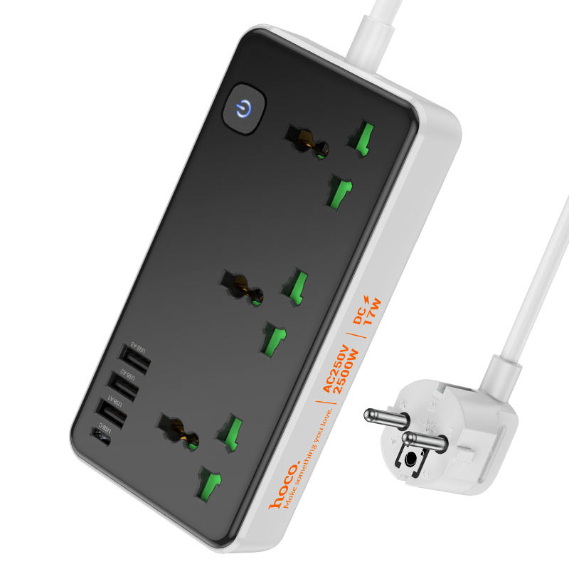 Power strip Hoco AC7A DC17W+AC2500W, USB-C+3USB-A+3Socket 5m